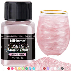 NiHome pink edible glimmer powder adds vibrant shimmer to desserts and drinks.