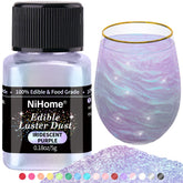 NiHome edible glimmer powder iridescent purple jar showcases vibrant, food-grade sparkle for desserts.
