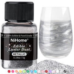 NiHome edible glimmer powder jar close-up with metallic shimmer for desserts