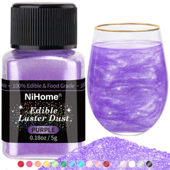 NiHome edible glitter powder purple jar adds shimmering color to desserts and drinks.