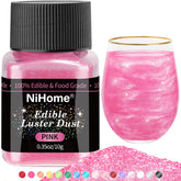 NiHome pink edible glitter dust in a compact for cake decorating and drinks.