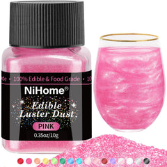 NiHome pink edible glitter dust in a compact for cake decorating and drinks.