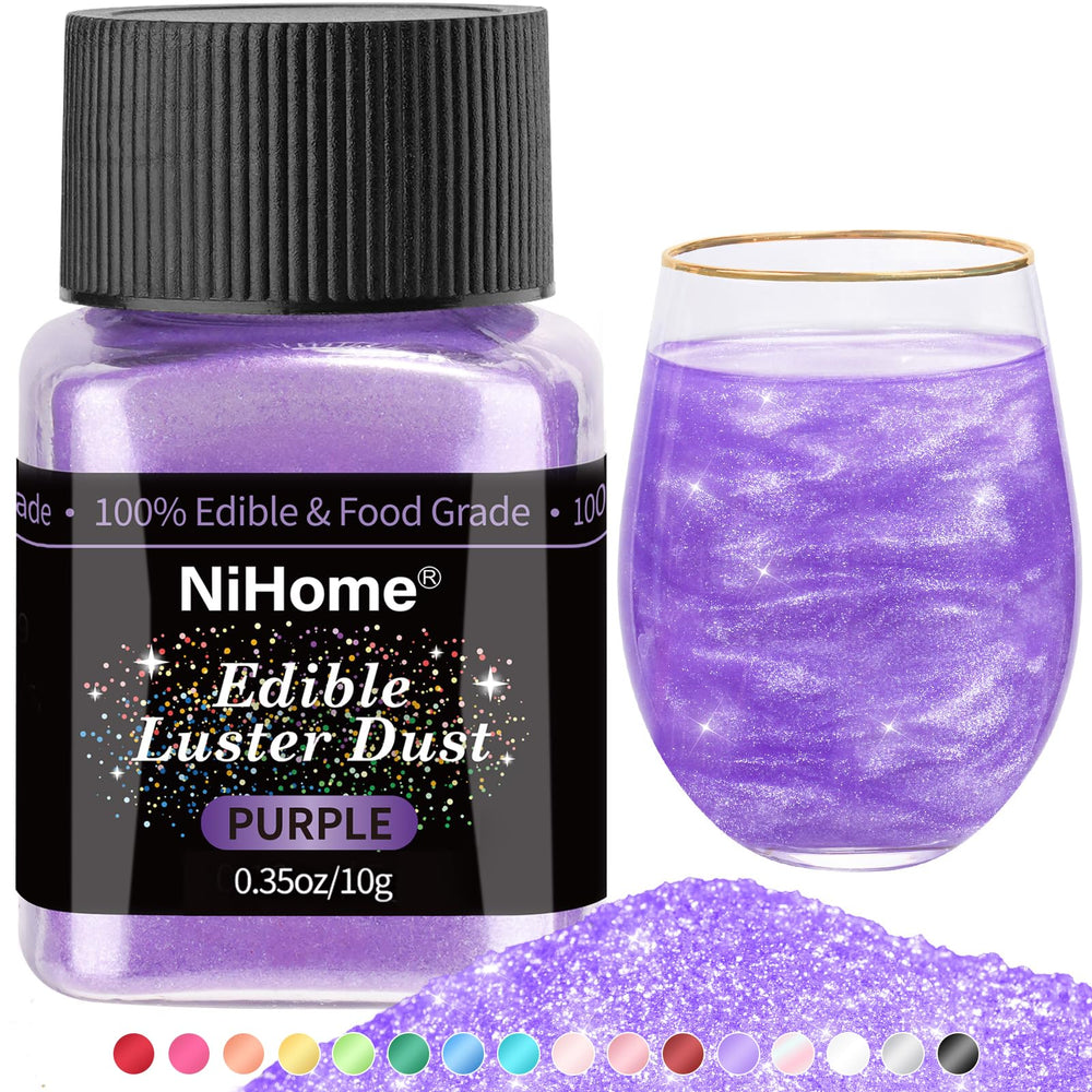 NiHome edible glitter powder purple bottle pour adds vibrant beverage shimmer.