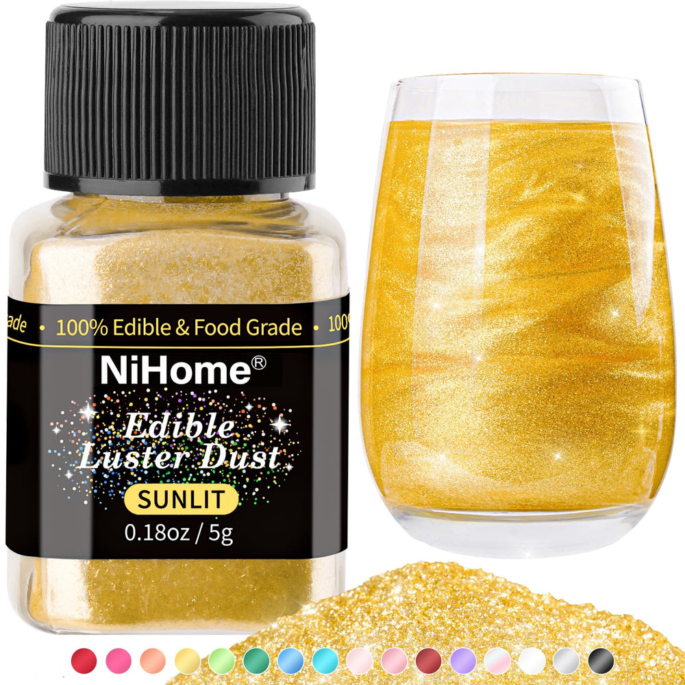 NiHome edible glimmer powder on sunlit cake adds vibrant sparkle for celebrations.