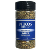 Nikos Kitchen Greek seasoning tin front showcasing authentic Mediterranean flavor in a premium jar.