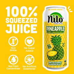 Close-up of real pineapple pulp in NILO juice bottle.