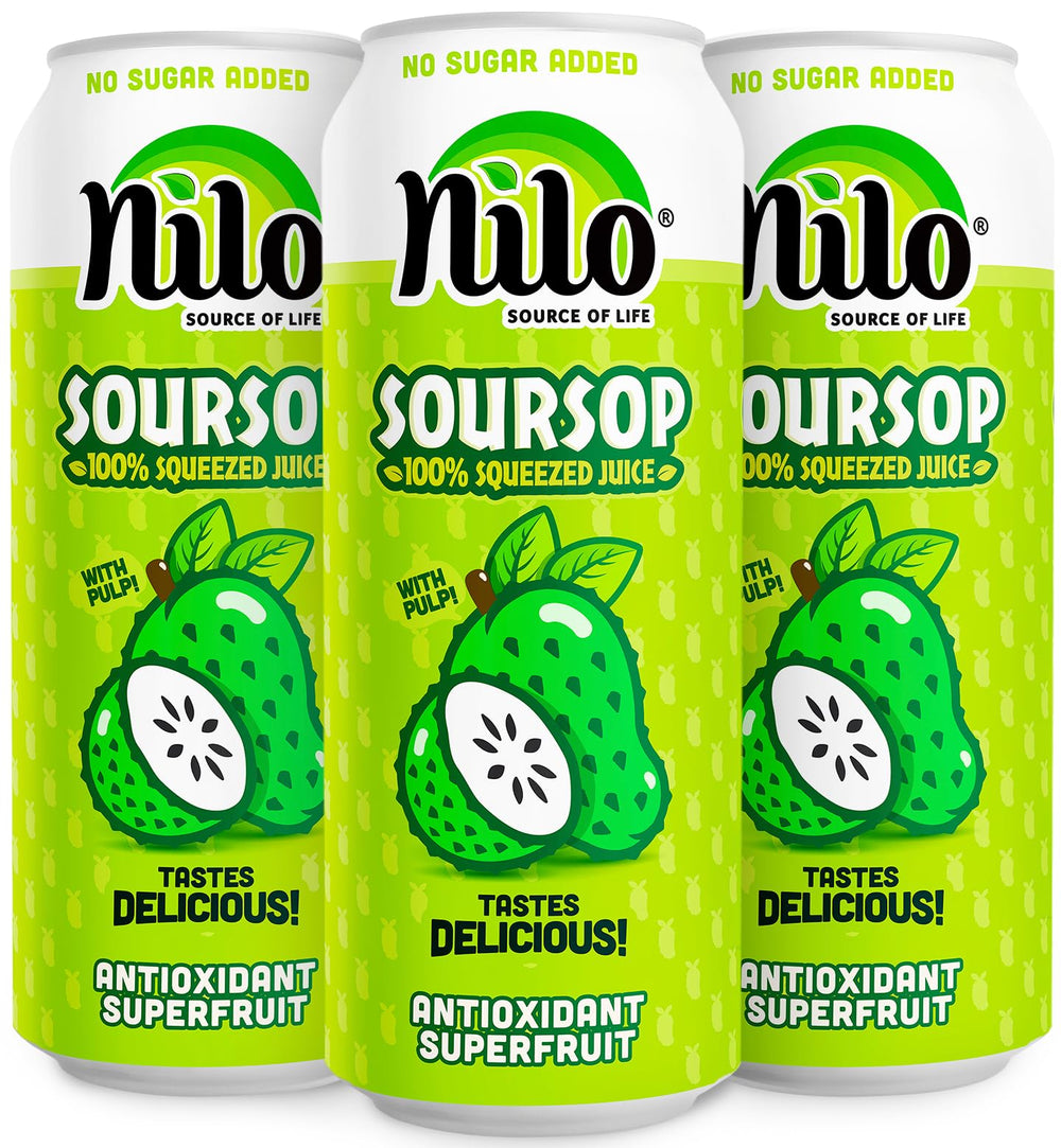 NILO Soursop Juice bottle being poured, showing pure no sugar added flavor