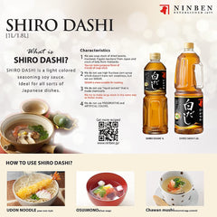 NINBEN Shiro Dashi label detail emphasizes no preservatives and natural ingredients.