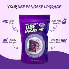 Ninong’s Dessert Lab Ube Pancake Mix ingredients highlight real ube for rich texture.