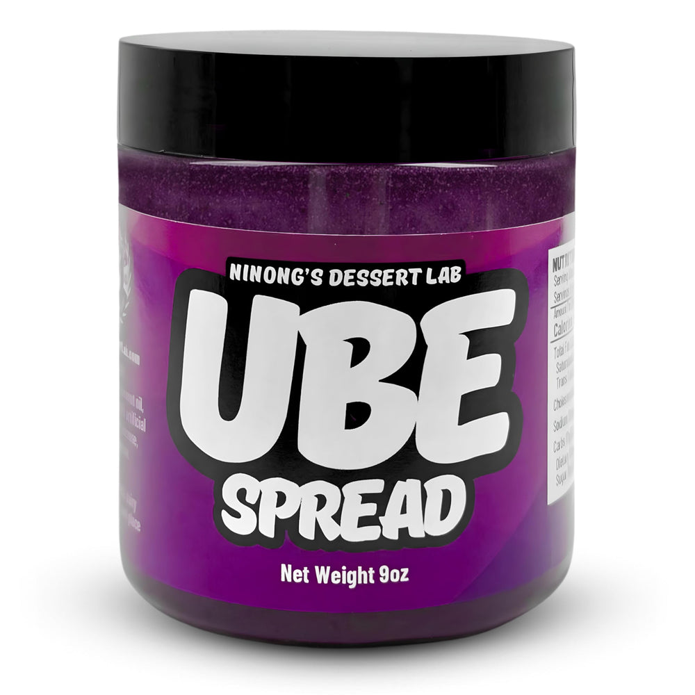 Ninong’s Dessert Lab Ube Spread jar close-up, creamy texture ideal for spreading.