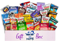 Niro snack assortment display with 50 individually wrapped items ready for gifting.