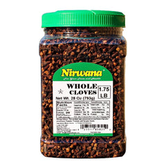 Nirwana whole cloves in resealable pouch for lasting aroma and freshness.