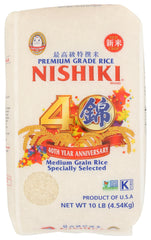Nishiki Premium Sushi Rice 10lb bag showing high-quality grains for sushi prep