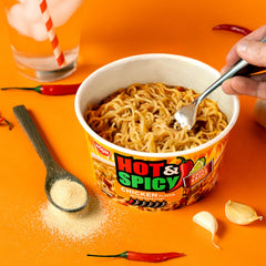 NISSIN Hot & Spicy Chicken Ramen no added MSG label on packaging