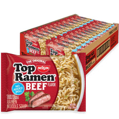 Nissin Top Ramen Beef bowl steaming, a quick comforting meal