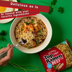 Ready-to-eat Top Ramen Beef bowl, perfect dorm room meal