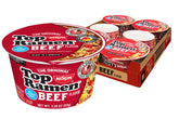 NISSIN Top Ramen Beef bowl ready in 3 minutes for a quick meal.