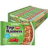 Nissin Top Ramen Chili packaging ready for quick meals.