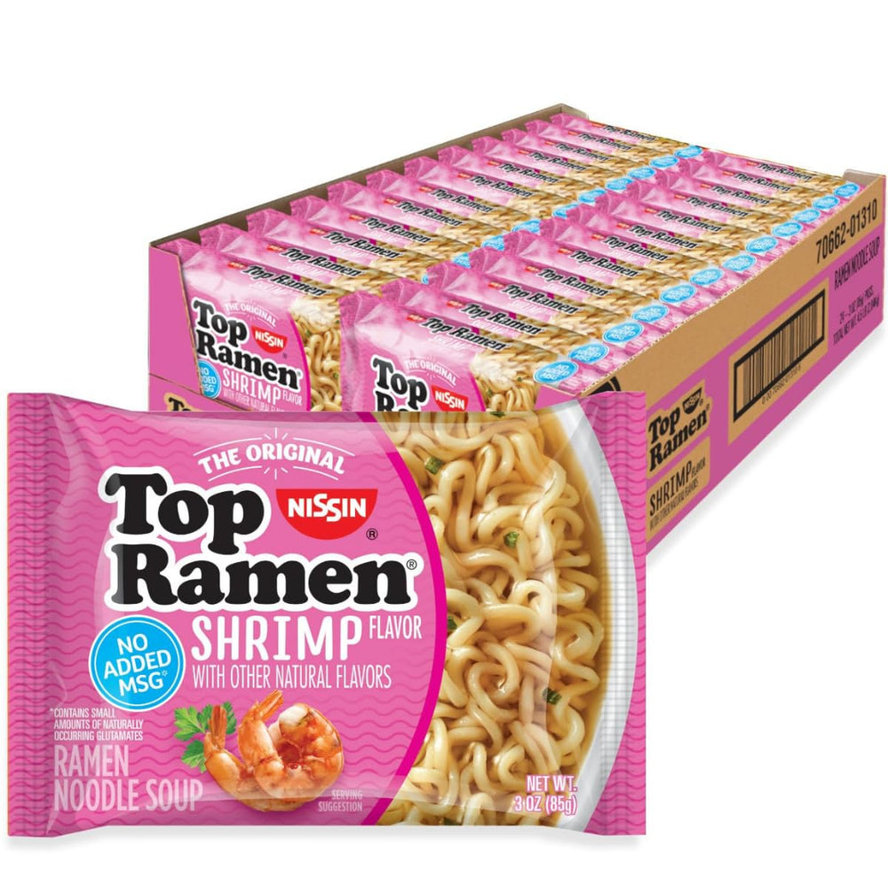 NISSIN Top Ramen Shrimp flavor pack for quick weeknight meals.