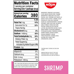 NISSIN Top Ramen shrimp noodles close-up highlighting savory aroma and texture.