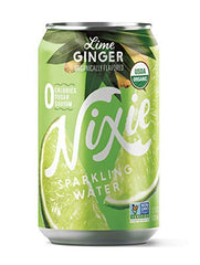 Close-up of Nixie Lime Ginger can highlighting organic ingredients