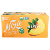 Nixie Organic Peach Black Tea sparkling water can front for a refreshing peach aroma
