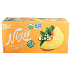 Nixie Organic Peach Black Tea sparkling water can front for a refreshing peach aroma