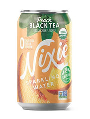 Nixie Organic Peach Black Tea pour showing peach and tea notes in a sparkling beverage