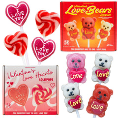 NLS Candy Co Valentine bear-heart lollipops in gift-ready boxes.