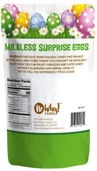 No Whey! Milkless Surprise Eggs: solid milkless chocolate figurines inside.