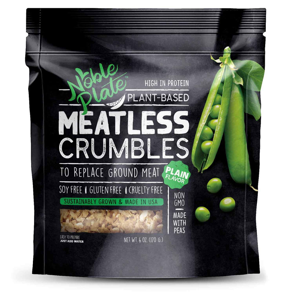 Noble Plate Meatless Crumbles in plain packaging for versatile meals