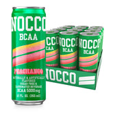 NOCCO Peachango BCAA can side view highlights zero sugar and 20 calories per can.