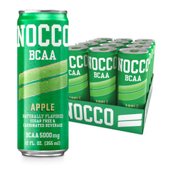 NOCCO Apple BCAA can front view showing zero sugar and 5 g BCAAs for post-workout support.