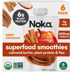 NOKA Apple Cinnamon Almond Butter smoothie pouch, convenient on-the-go snack with plant protein