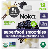 NOKA Blackberry Vanilla Smoothie Pouch front view for on-the-go snacking.