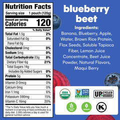 NOKA blueberry beet smoothie pouch back view showing nutrition details