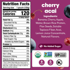 Close-up of NOKA Cherry Acai pouch label showing organic ingredients