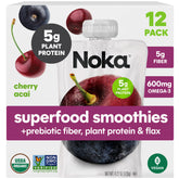 NOKA Cherry Acai smoothie pouch packshot highlighting convenient on-the-go snack