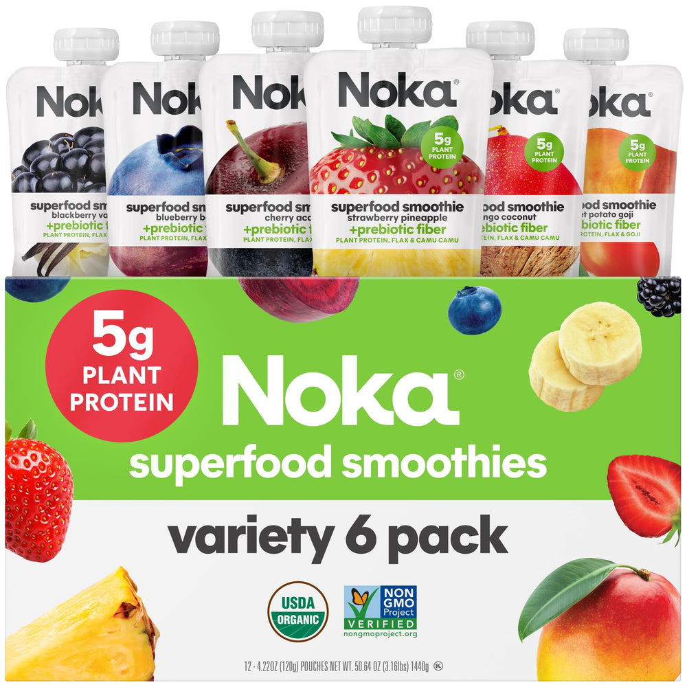 NOKA smoothie pouch strawberry pineapple on the go snack with plant protein