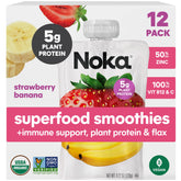 NOKA Strawberry Banana smoothie pouch front view, convenient on-the-go snack.