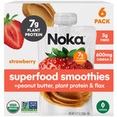 NOKA strawberry peanut butter smoothie pouches for quick on-the-go snacking.