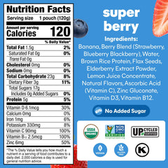 NOKA Super Berry pouch ingredients highlight organic berries and flax.