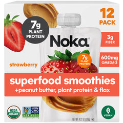 NOKA strawberry peanut butter smoothie pouch front view for on the go