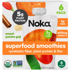 NOKA Sweet Potato Goji smoothie pouch 6-pack, convenient on-the-go snack.