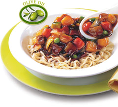 Nongshim Chapagetti plate-vegetables with greens and eggs for serving idea