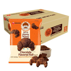 Nongshim Ppang Bujang chocolate roll 16-pack display — convenient family-friendly snack for any time.