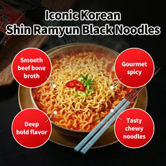 Nongshim Shin Black broth steaming, savory aroma for a comforting meal.