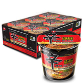 Nongshim Shin Black noodles in a spicy, ready-to-serve bowl