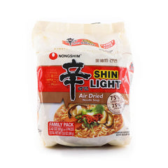 Nongshim Shin Light air-dried noodles in a steaming bowl, ready in minutes