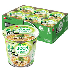 Nongshim Soon Cup Veggie broth in cup for a quick vegan meal
